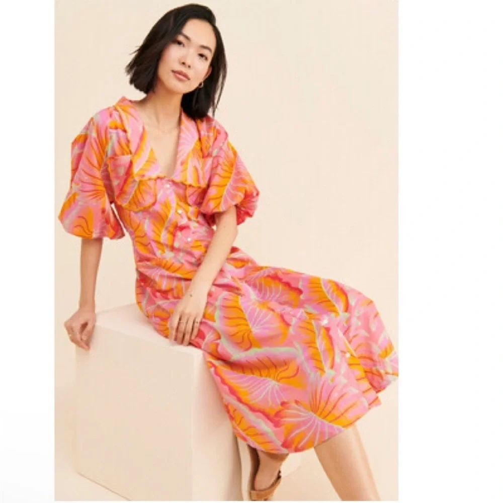Anthropologie Farm Rio Bright Forest Midi Dress Size Medium - Picture 1 of 7